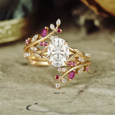 Natural Crystal Leaf Branch Ring