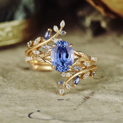 Natural Crystal Leaf Branch Ring