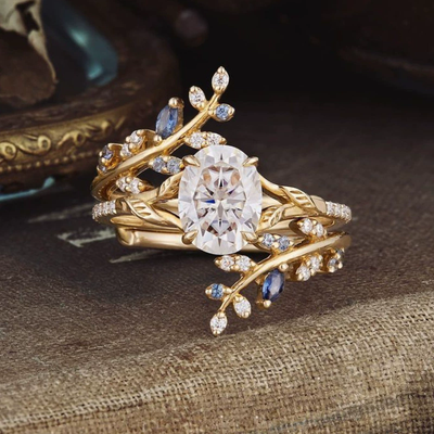 Natural Crystal Leaf Branch Ring