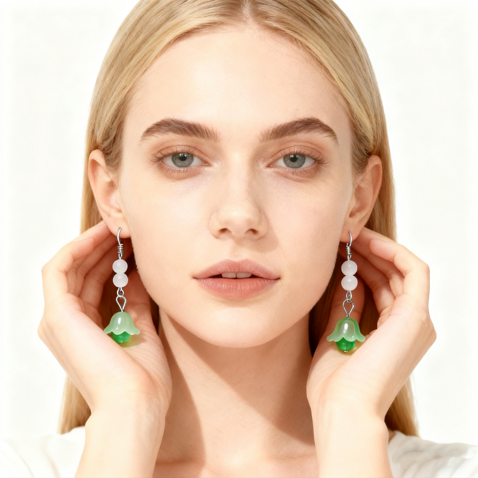 925 Silver Jade Tulip Earrings