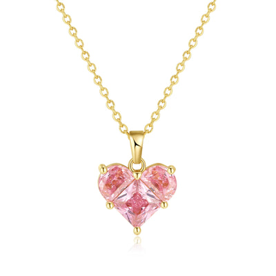 Pink heart natural crystal necklace