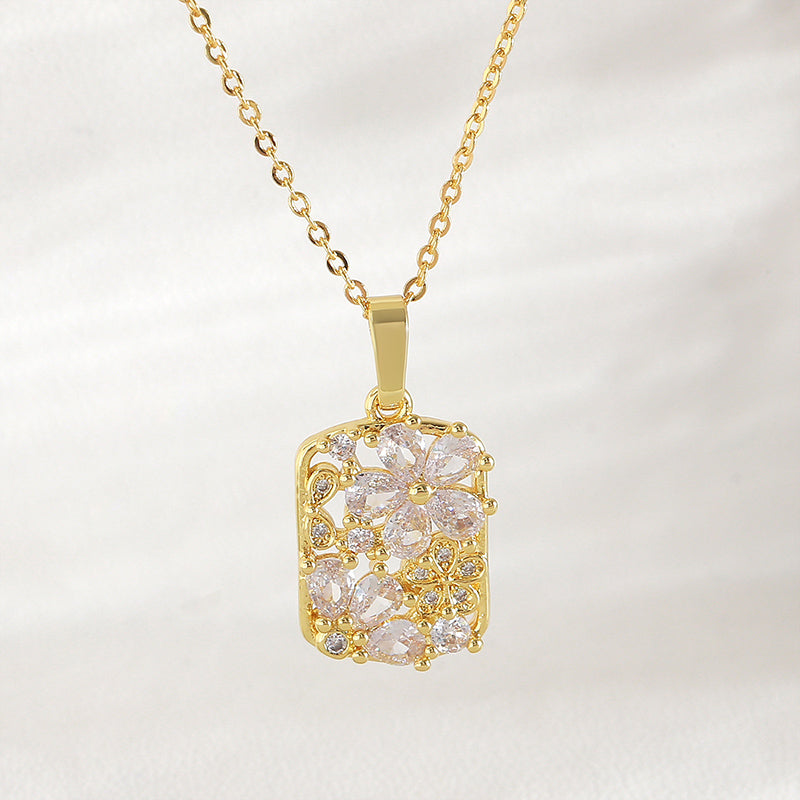 Square flower natural crystal necklace