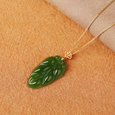 Lucky Leaf • Natural Emerald Jade stone necklace