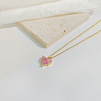 Pink heart natural crystal necklace