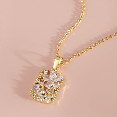 Square flower natural crystal necklace