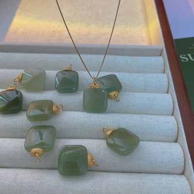 Lucky Sugar Cube • Emerald Jade Stone Necklace