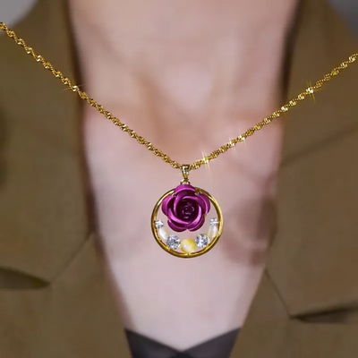 Purple flower natural cat's eye necklace