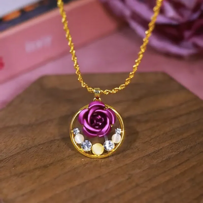 Purple flower natural cat's eye necklace