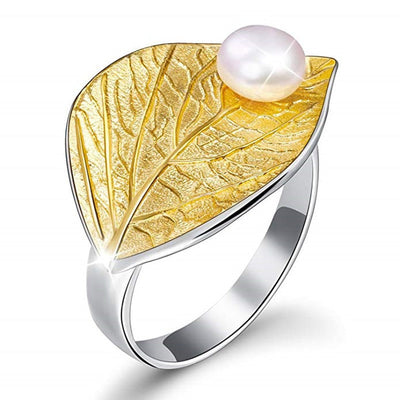Dew leaf natural freshwater pearl ring