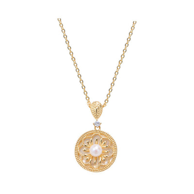 Flower inlaid shell natural freshwater pearl necklace