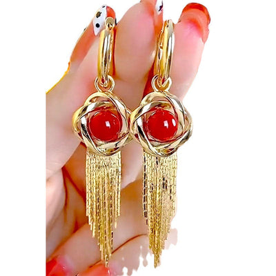 Spiral Beads Tassel Earrings