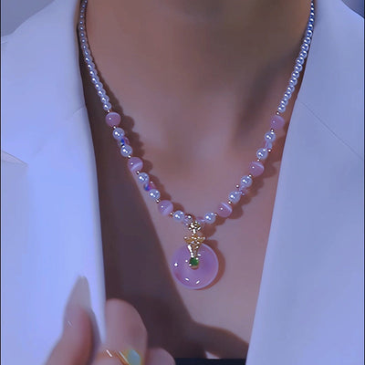 Pink cat's eye stone peace buckle necklace