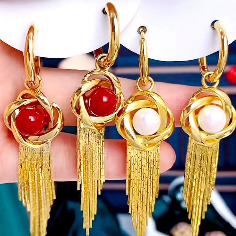 Spiral Beads Tassel Earrings