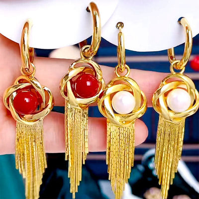 Spiral Beads Tassel Earrings