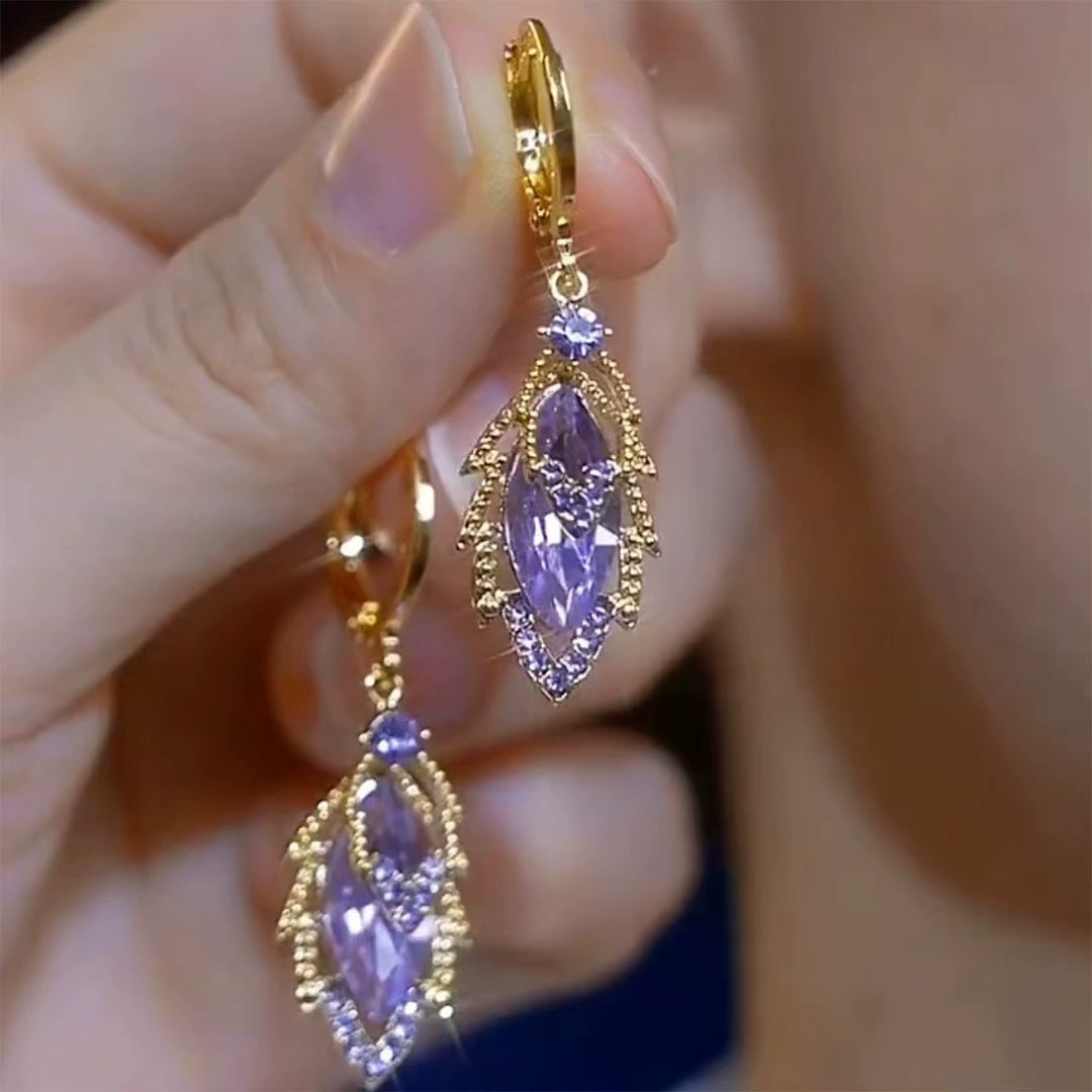 Leaf Natural Amethyst Earrings