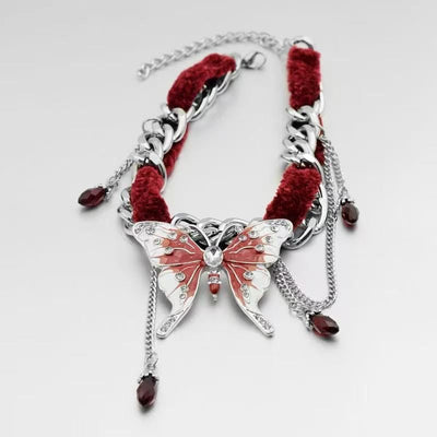 Velvet butterfly tassel necklace