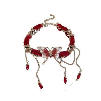 Velvet butterfly tassel necklace