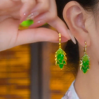 Double layer leaf natural crystal earrings