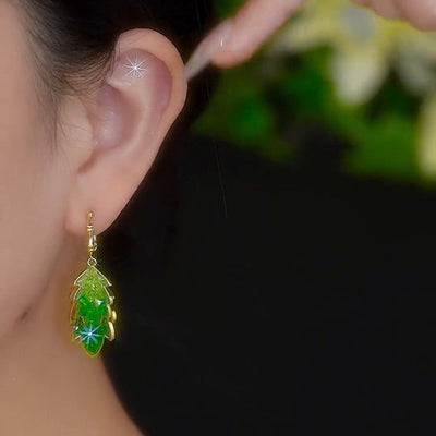 Double layer leaf natural crystal earrings