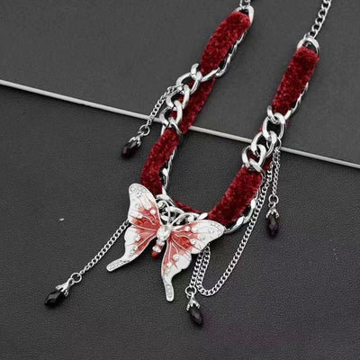 Velvet butterfly tassel necklace