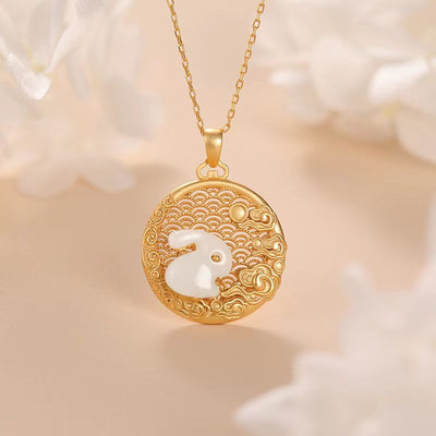 Lucky Cloud Rabbit Natural Emerald Jade Stone Necklace