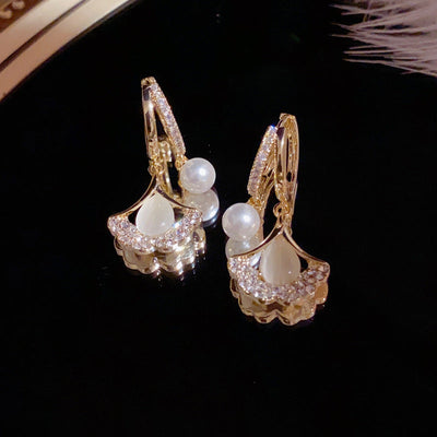 Ginkgo Leaf Natural Cat's Eye Earrings