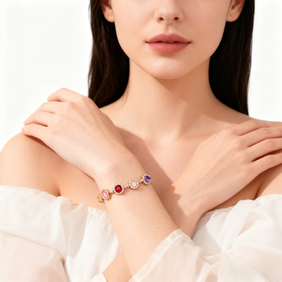 18K Gold Multi-Color Crystal Bracelet