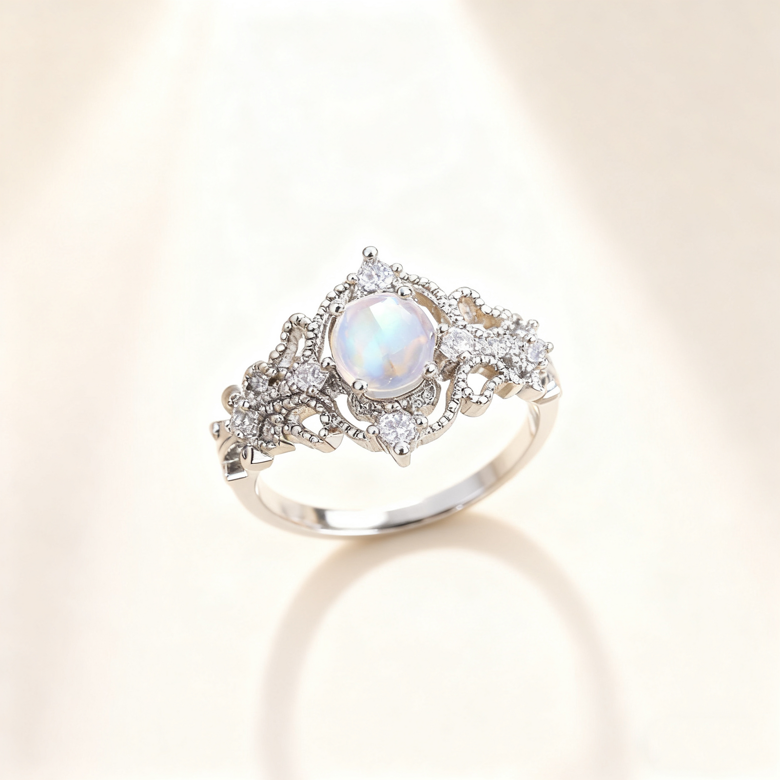 Hollow Moonstone Pavé Ring