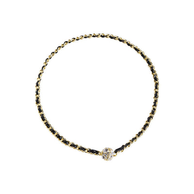 Black leather rhinestone magnetic necklace