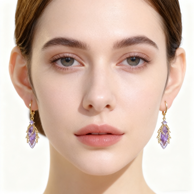 Double-Layer Maple Leaf Gemstone Earrings