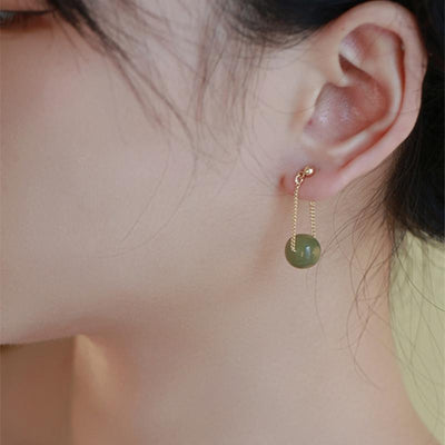 Tassel Ball Beads Natural Emerald Jade Stone Earrings