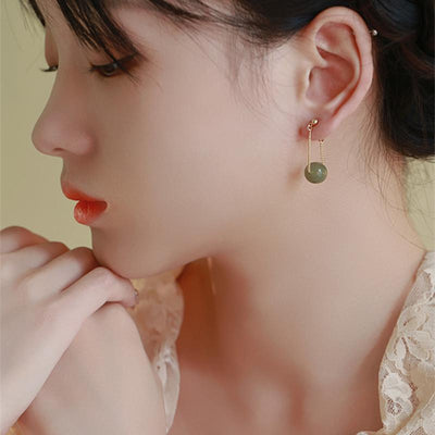 Tassel Ball Beads Natural Emerald Jade Stone Earrings
