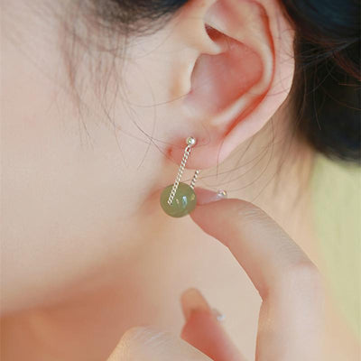 Tassel Ball Beads Natural Emerald Jade Stone Earrings