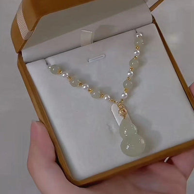Natural Emerald Jade Stone Gourd Pendant Necklace