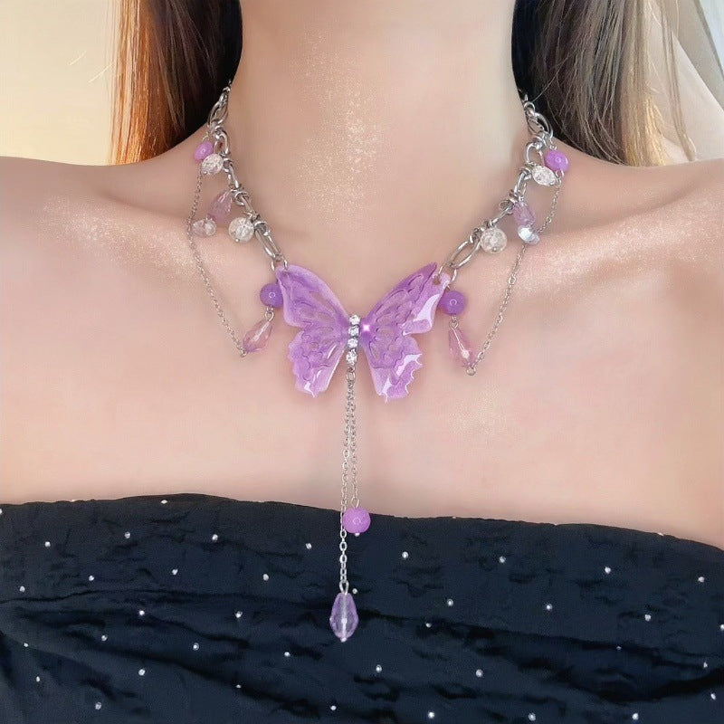 Purple butterfly necklace