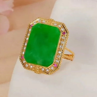 Natural Emerald Jade Stone Diamond Ring