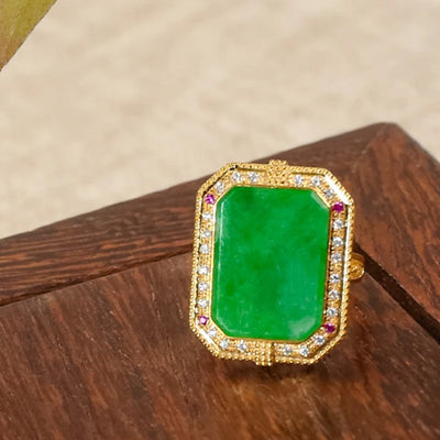 Natural Emerald Jade Stone Diamond Ring