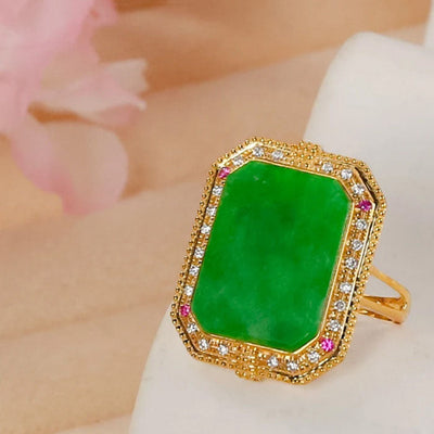 Natural Emerald Jade Stone Diamond Ring