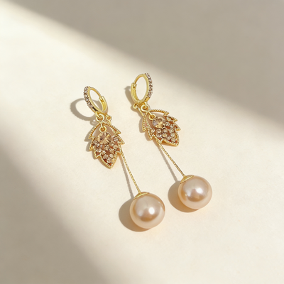Leaf Tassel Pearl Earrings