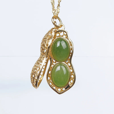 Hollow peanut Natural Emerald Jade Stone necklace