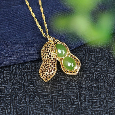 Hollow peanut Natural Emerald Jade Stone necklace
