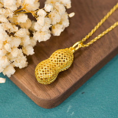 Hollow peanut Natural Emerald Jade Stone necklace