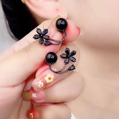 Black flower two-way earrings
