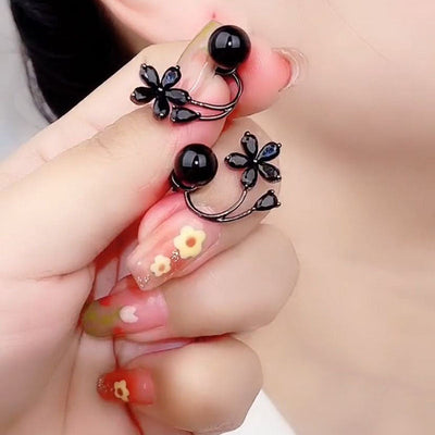 Black flower two-way earrings