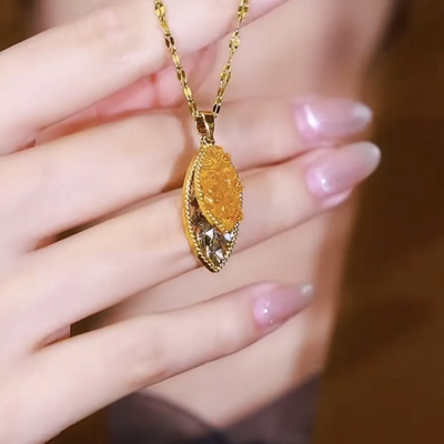 Natural crystal necklace with leaf pendant