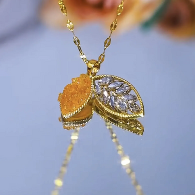 Natural crystal necklace with leaf pendant