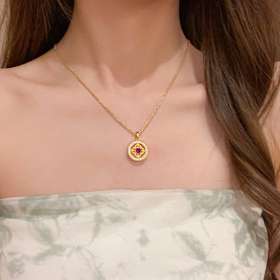 Round flower natural crystal necklace
