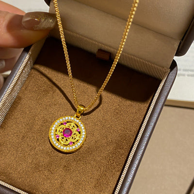 Round flower natural crystal necklace