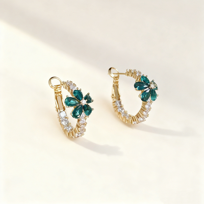 Green flower diamond earrings