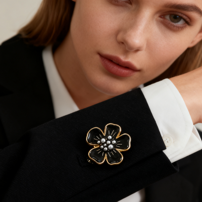 Enamel Flower Pearl Button Cover Cufflinks